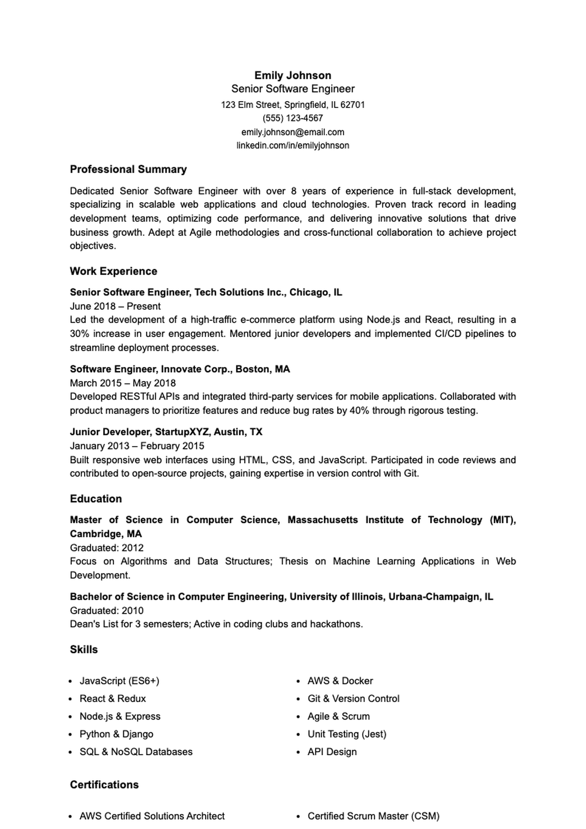 Professional software developer resume with detailed work experience and technical skills_variant_1
